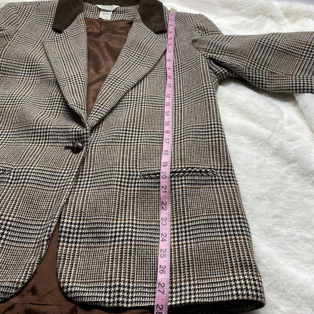 VTG Sellecca Plaid Blazer Jacket Women’s 14 Brown Velvet Collar Dark Academia - Picture 7 of 8